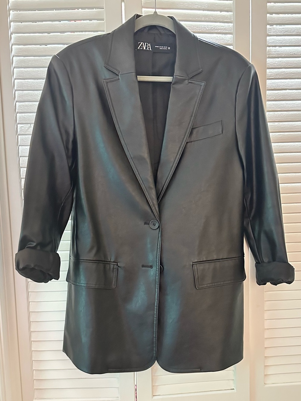 Zara Black Faux Leather Blazer